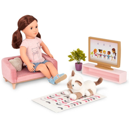 ZESTAW MEBLI DO SALONU z akcesoriami dla lalki 46 cm