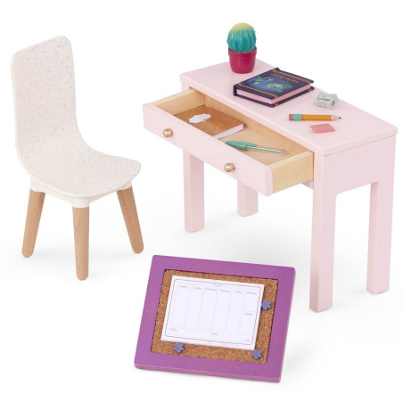ZESTAW MEBELKÓW DO NAUKI z akcesoriami dla lalki 46 cm