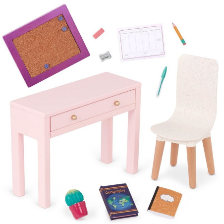 ZESTAW MEBELKÓW DO NAUKI z akcesoriami dla lalki 46 cm
