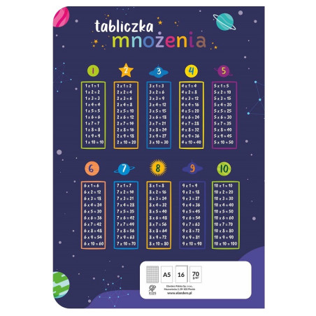 ZESTAW ZESZYTÓW A5 W KRATKĘ 16 kartek 10 szt. In Space