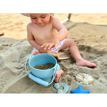 NIEBIESKI zestaw silikonowych zabawek do piasku 6 el.