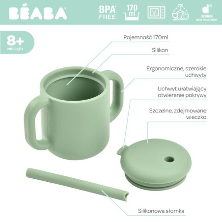 SAGE GREEN silikonowy kubek ze słomką 170 ml