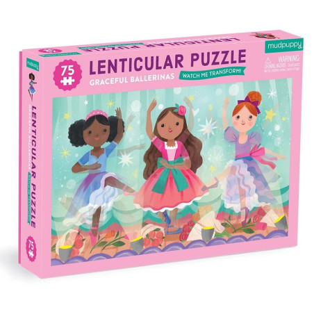 BALETNICE tekturowe puzzle soczewkowe z ruchomym obrazkiem 3D 75 el.