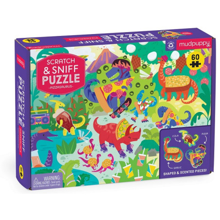 PIZZASAURUS tekturowe puzzle sensoryczne z elementami zapachowymi 60 el.