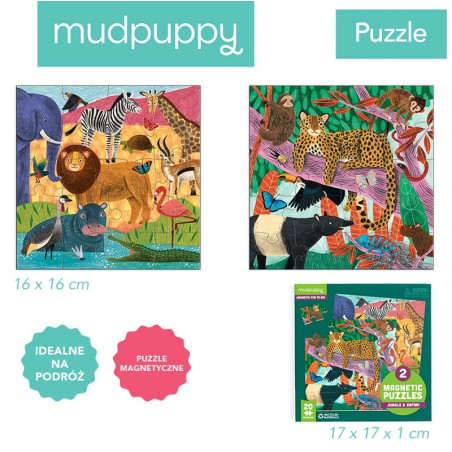 SAFARI I DŻUNGLA puzzle magnetyczne 2x20 el.
