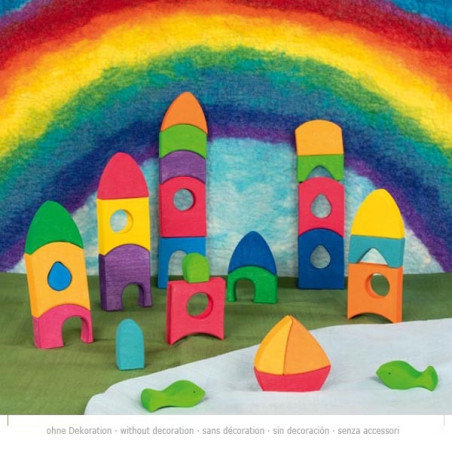 TĘCZOWE DOMKI drewniana mozaika klocki 50 elem.