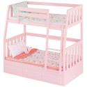 RÓŻOWE ŁÓŻKO PIĘTROWE z pościelami dla lalki 46 cm