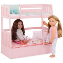 RÓŻOWE ŁÓŻKO PIĘTROWE z pościelami dla lalki 46 cm
