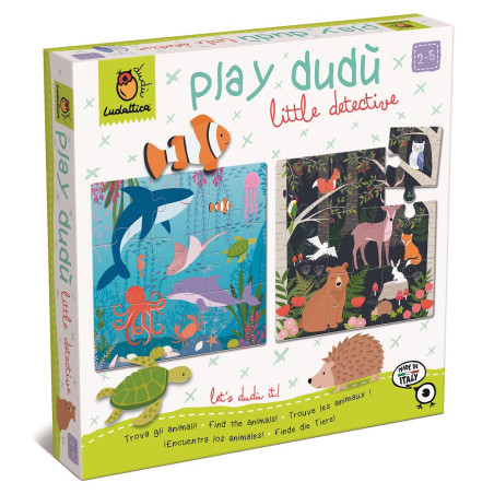 PLAY DUDÙ - puzzle zestaw edukacyjny dla najmłodszych 2w1 MAŁY DETEKTYW gdzie mieszka to zwierzę? Ludattica 2+