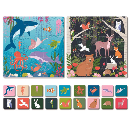 PLAY DUDÙ - puzzle zestaw edukacyjny dla najmłodszych 2w1 MAŁY DETEKTYW gdzie mieszka to zwierzę? Ludattica 2+