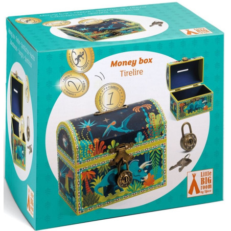 DINOZAURY drewniana skarbonka na pierwsze oszczędności