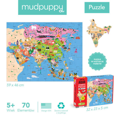 MAPA AZJI puzzle z elementami w kształcie państw 70 el.