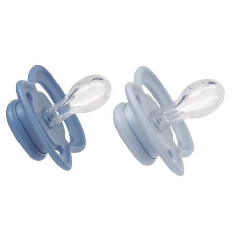 SYMETRYCZNY SMOCZEK SILIKONOWY zestaw 2 szt. niebieski/błękitny 0-6 m.