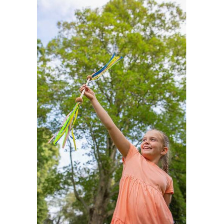 DREWNIANA PAŁECZKA MAŻORETKI z tasiemkami do tańca i gimnastyki