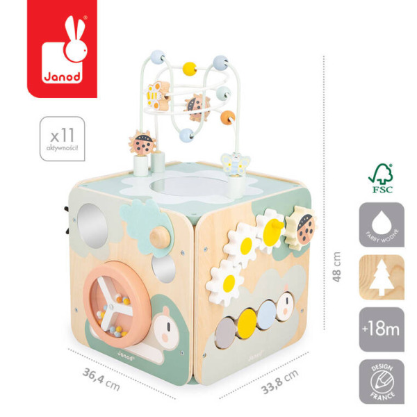 DREWNIANA KOSTKA EDUKACYJNA wielofunkcyjna z pętlą Sweet Cocoon