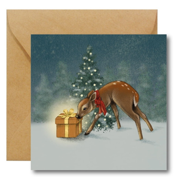 SARENKA Z PREZENTEM kartka świąteczna okolicznościowa na Boże Narodzenie Hi Little