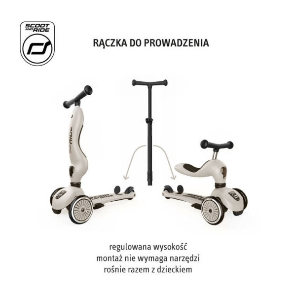 ASH szary highwaykick 1 Push and Go 2w1 Jeździk i hulajnoga z rączką do prowadzenia 1-5 lat