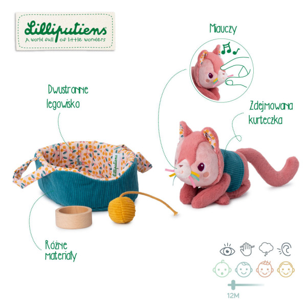 KOTKA JEANNE przytulanka aktywizująca z koszyczkiem i akcesoriami Lilliputiens 12m+