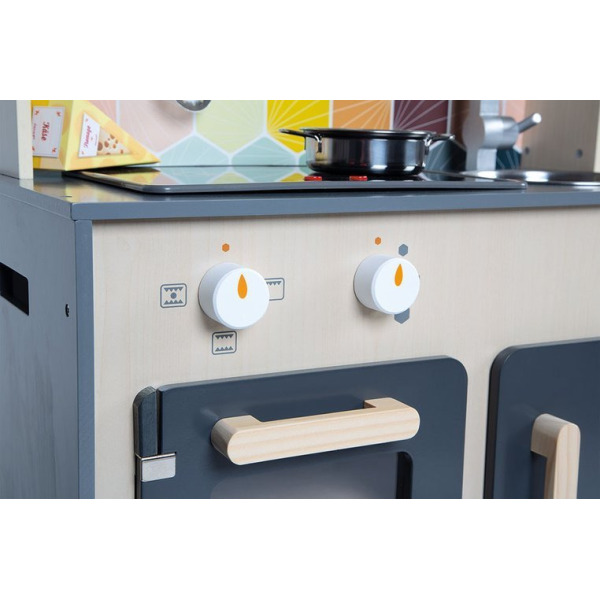 MOZAIKA duża drewniana kuchnia z dźwiękiem, światłem LED i 6 akcesoriami