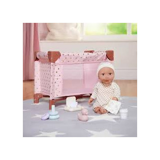 SKŁADANY KOJEC dla lalki niemowlaka z akcesoriami i zabawkami