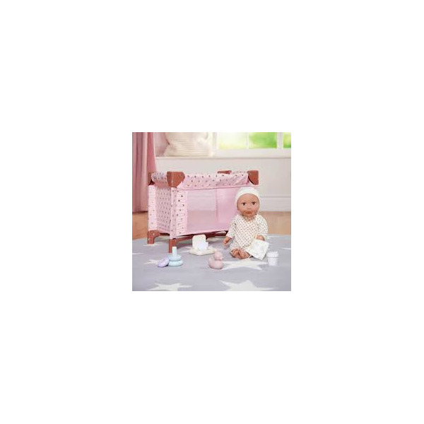 SKŁADANY KOJEC dla lalki niemowlaka z akcesoriami i zabawkami