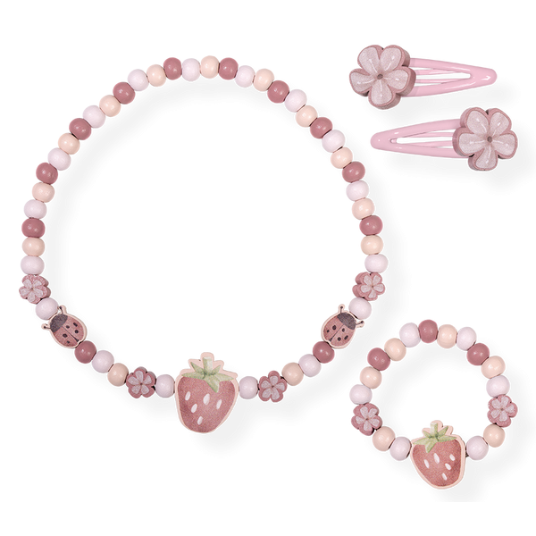 TRUSKAWECZKA drewniana biżuteria zestaw 4 el. Strawberry