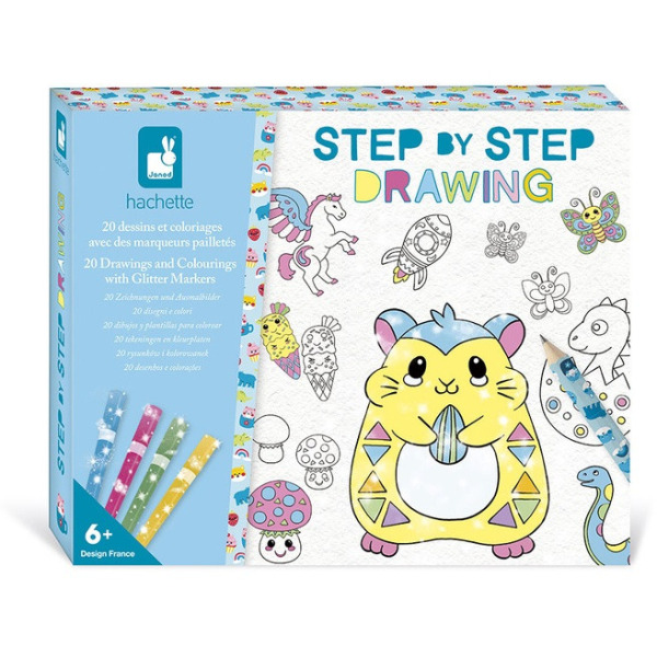 NAUKA RYSOWANIA krok po kroku zestaw kreatywny z brokatowymi markerami 20 rysunków i kolorowanek