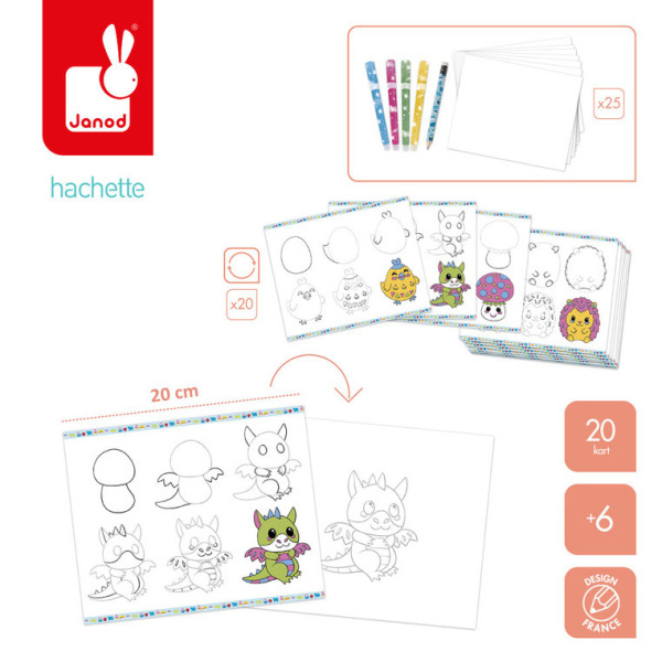 NAUKA RYSOWANIA krok po kroku zestaw kreatywny z brokatowymi markerami 20 rysunków i kolorowanek