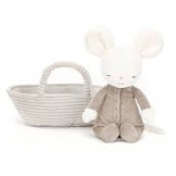 MYSZKA kremowa przytulanka śpiąca w koszyczku 19 cm Jellycat 0+