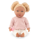 BLONDYNKA lalka NIEMOWLĘ Z WŁOSAMI, ze smoczkiem, w dwuczęściowym ubranku 35 cm