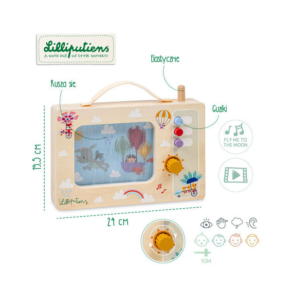 TELEWIZOR drewniana animowana pozytywka Smok Joe