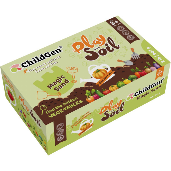 MAGICZNA GLEBA Z WARZYWAMI piasek kinetyczny 100% naturalny 907g w pojemniku zestaw z akcesoriami