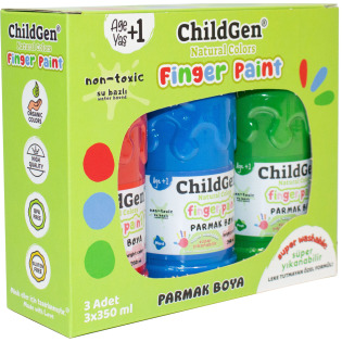 FARBY DO MALOWANIA PALCAMI łatwozmywalne ZESTAW 3 x 350 ml w butelce NIEBIESKA CZERWONA ZIELONA ChildGen 2+