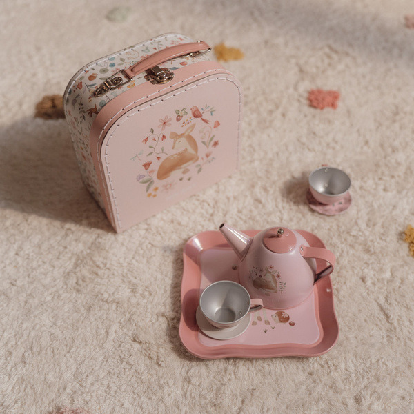 SERWIS DO HERBATY W WALIZECZCE metalowy zabawa w dom 6 el. Fairy Garden