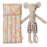 MYSZKA PLAŻOWA tata z materacem dmuchanym w kwiatki