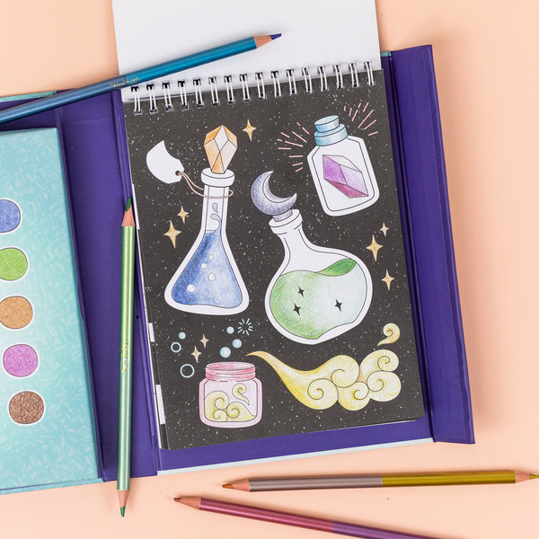 NAUKA BLENDOWANIA I CIENIOWANIA zestaw do rysunku kredki metaliczne