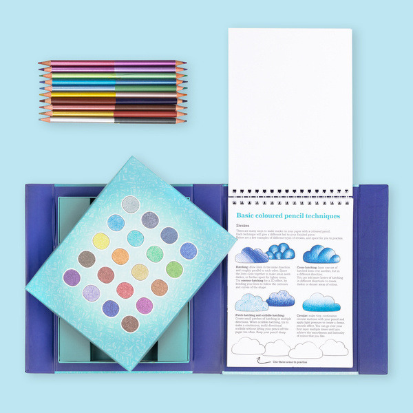 NAUKA BLENDOWANIA I CIENIOWANIA zestaw do rysunku kredki metaliczne