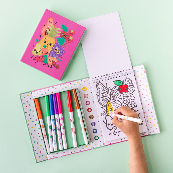 OWOCKI zestaw pachnących kolorowanek z pisakami zestaw kreatywny