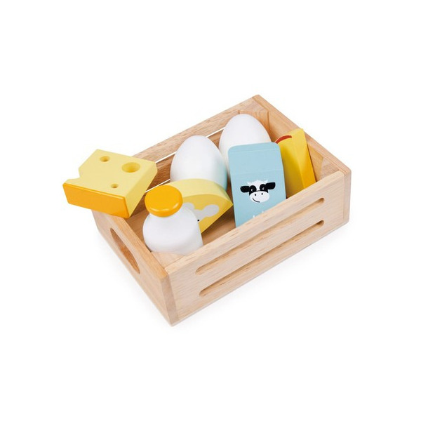 SKRZYNKA Z ART. MLECZARSKIMI drewniane artykuły spożywcze