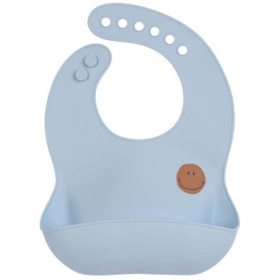 SMILE niebieski silikonowy śliniak z kieszonką Happy Rascals sky blue