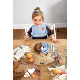 SMILE niebieski silikonowy śliniak z kieszonką Happy Rascals sky blue