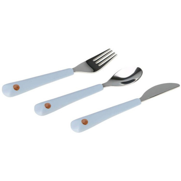 SMILE zestaw sztućców ze stali nierdzewnej 3-częściowy, widelec, łyżka, nóż Happy Rascals sky blue