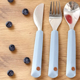 SMILE zestaw sztućców ze stali nierdzewnej 3-częściowy, widelec, łyżka, nóż Happy Rascals sky blue