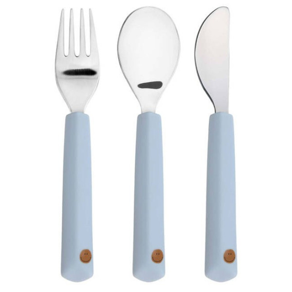 SMILE zestaw sztućców ze stali nierdzewnej 3-częściowy, widelec, łyżka, nóż Happy Rascals sky blue