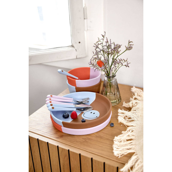 HEART zestaw sztućców ze stali nierdzewnej 3-częściowy, widelec, łyżka, nóż Happy Rascals lavender