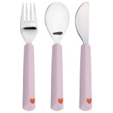 HEART zestaw sztućców ze stali nierdzewnej 3-częściowy, widelec, łyżka, nóż Happy Rascals lavender