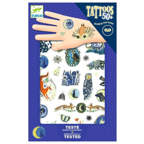 LAS NOCĄ świecące w ciemności zmywalne tatuaże dla dzieci