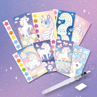 NIEBIAŃSKIE JEDNOROŻCE kolorowanka akwarelowa w przenośnej teczce