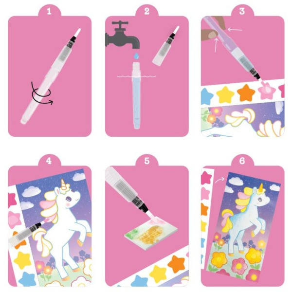 NIEBIAŃSKIE JEDNOROŻCE kolorowanka akwarelowa w przenośnej teczce