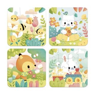 ZWIERZĄTKA PURE puzzle progresywne w walizce 4 układanki – 6, 9, 12 i 16 el. 2+